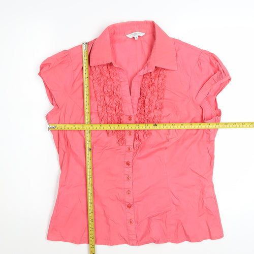 New Look Womens Coral Pink Ruffle Button-Up Blouse Size 16