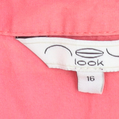 New Look Womens Coral Pink Ruffle Button-Up Blouse Size 16