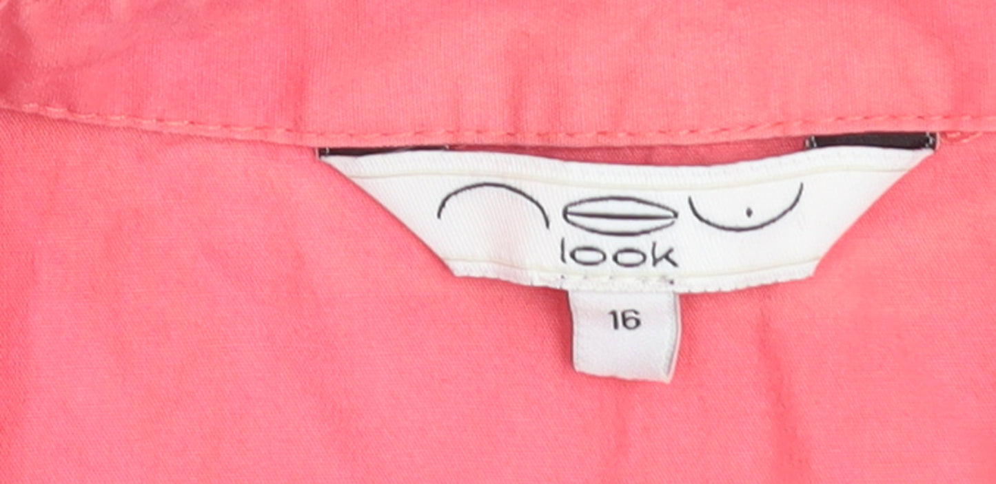 New Look Womens Coral Pink Ruffle Button-Up Blouse Size 16