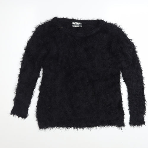 Pilot Women Black Fuzzy Long Sleeve Pullover Jumper S/M Acrylic Blend