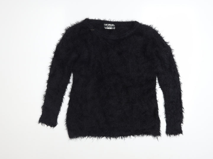 Pilot Women Black Fuzzy Long Sleeve Pullover Jumper S/M Acrylic Blend
