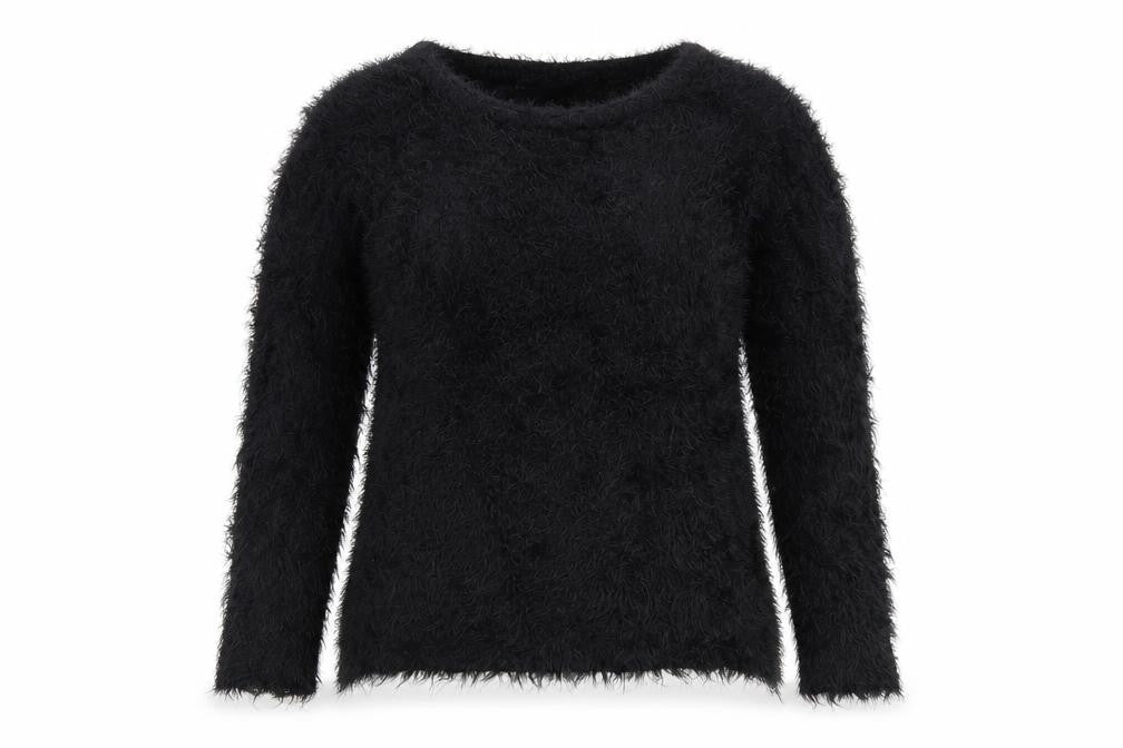 Front view of Pilot Women Black Fuzzy Long Sleeve jumper S/M Acrylic Blend