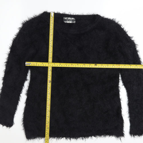 Pilot Women Black Fuzzy Long Sleeve Pullover Jumper S/M Acrylic Blend