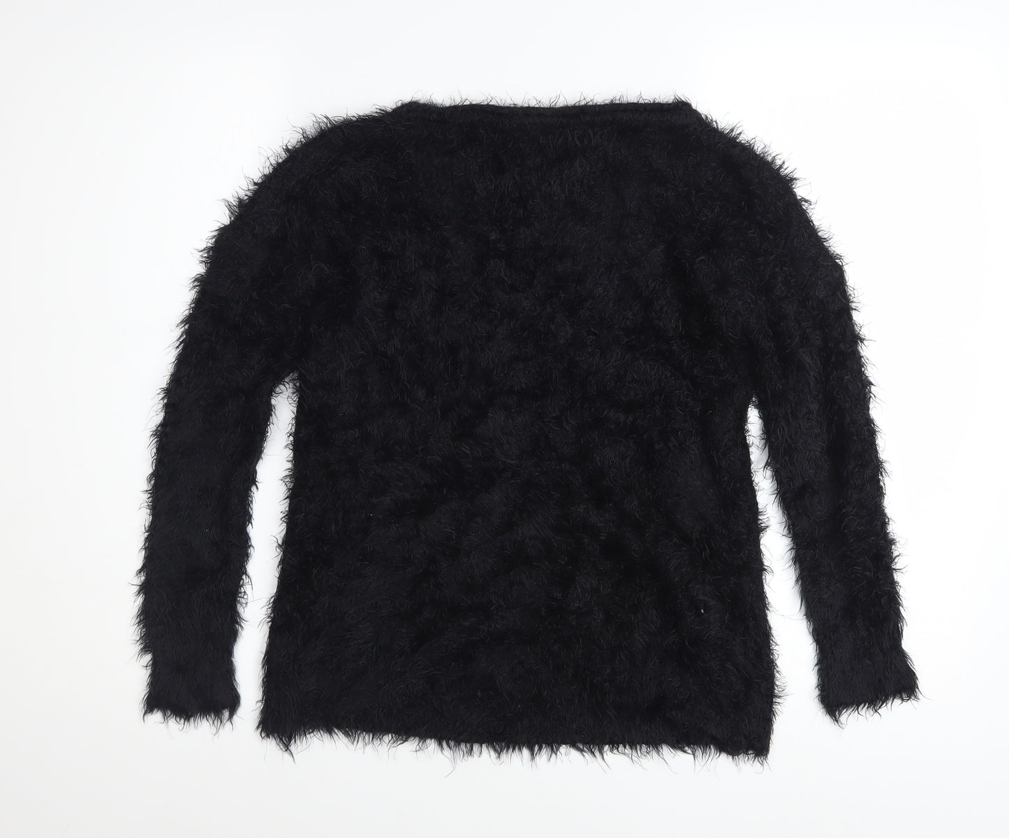 Pilot Women Black Fuzzy Long Sleeve Pullover Jumper S/M Acrylic Blend