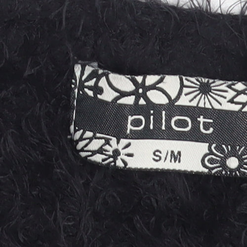 Pilot Women Black Fuzzy Long Sleeve Pullover Jumper S/M Acrylic Blend