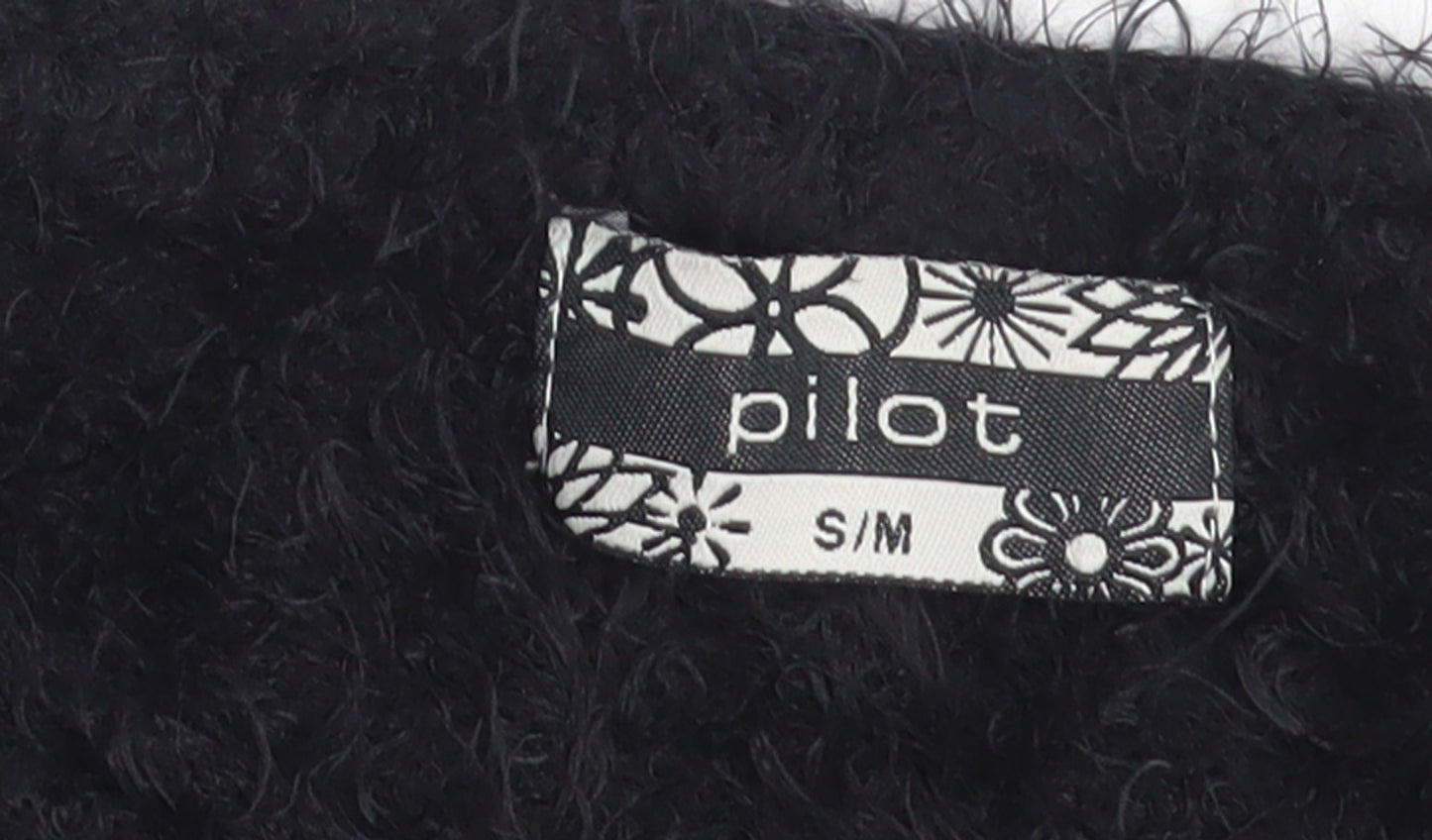 Pilot Women Black Fuzzy Long Sleeve Pullover Jumper S/M Acrylic Blend