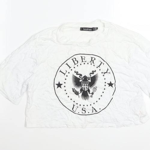 Boohoo Women's White Cropped USA Liberty T-Shirt Size 12