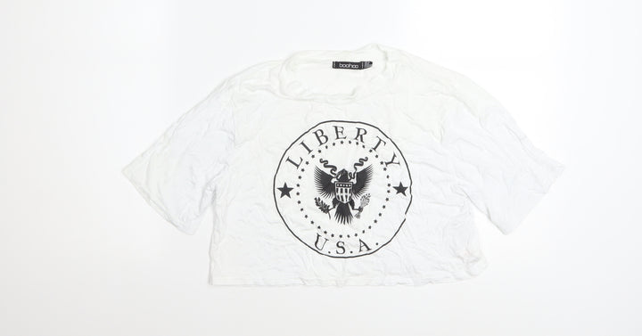 Boohoo Women's White Cropped USA Liberty T-Shirt Size 12