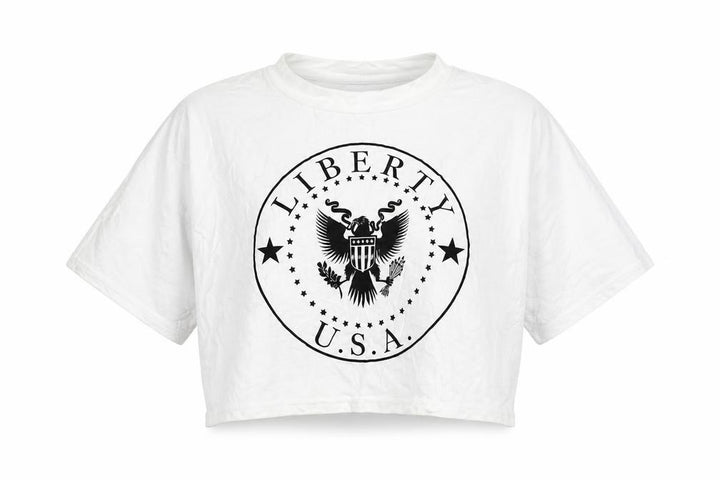 Boohoo Women's White Cropped USA Liberty T-Shirt Size 12