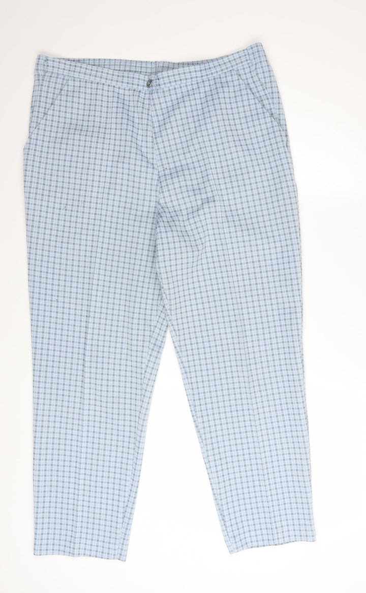 Marks and Spencer Women's Blue Check Trousers Size 16 Petite