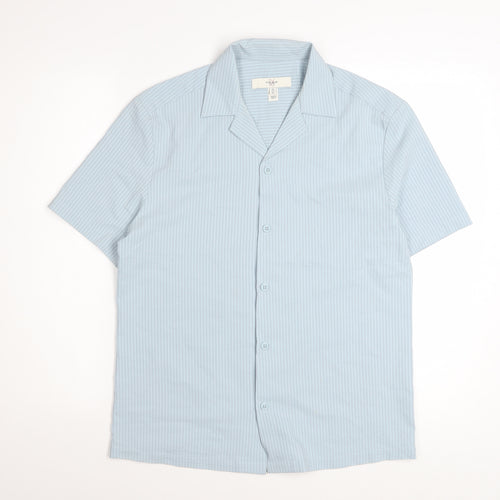 River Island Men's Blue Striped Short Sleeve Button-Up Shirt XS