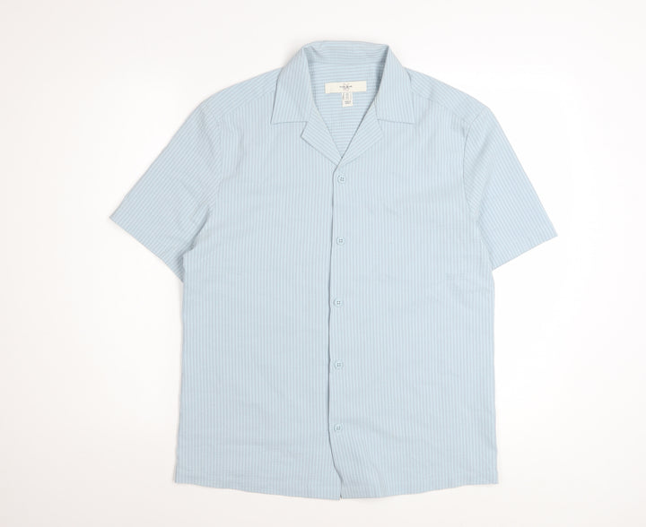River Island Men's Blue Striped Short Sleeve Button-Up Shirt XS