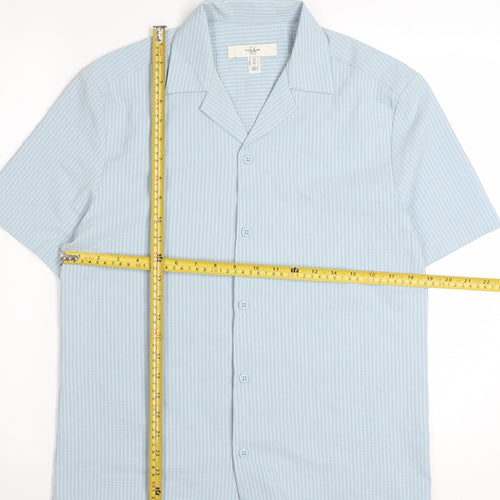 River Island Men's Blue Striped Short Sleeve Button-Up Shirt XS