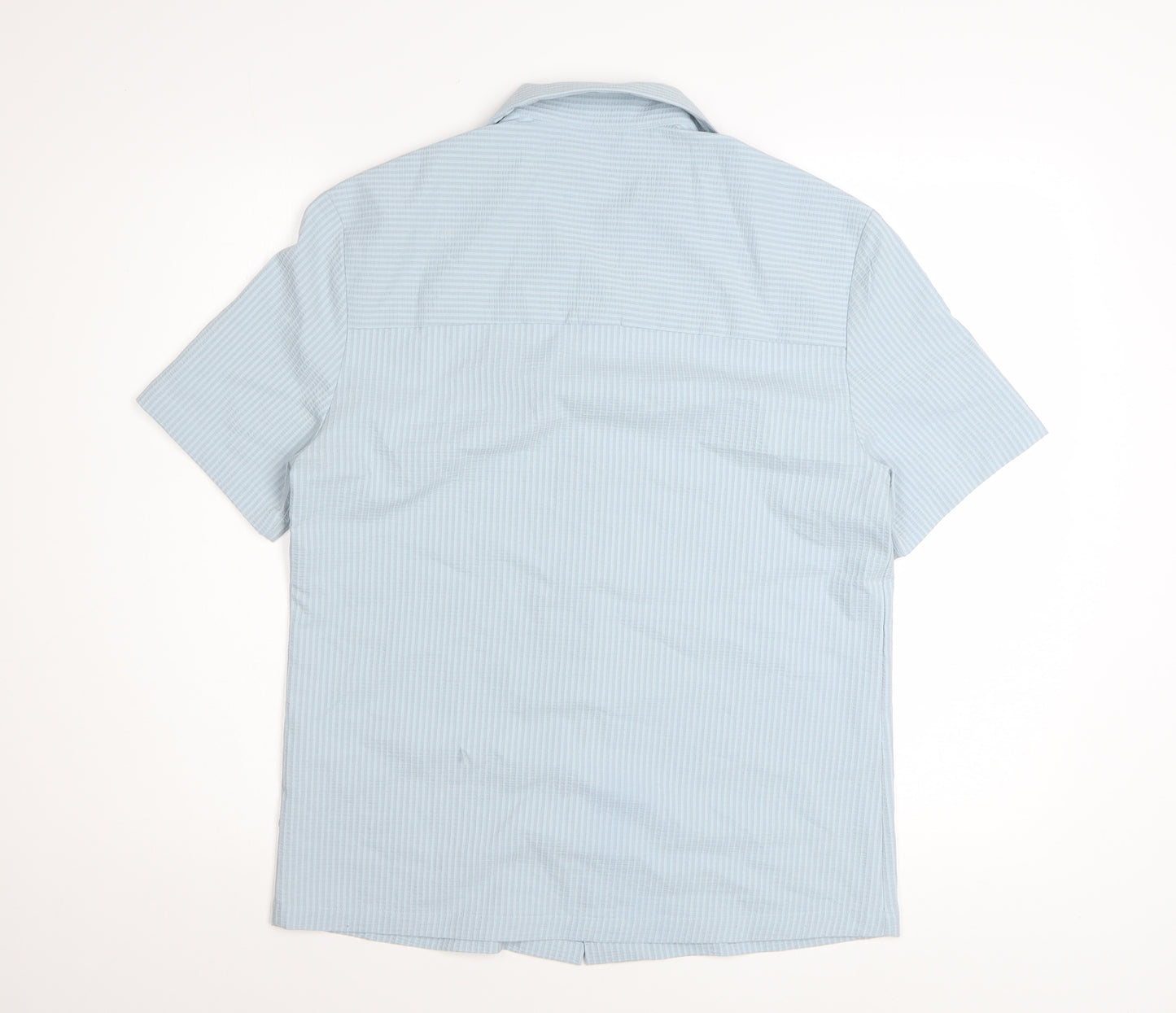 River Island Men's Blue Striped Short Sleeve Button-Up Shirt XS