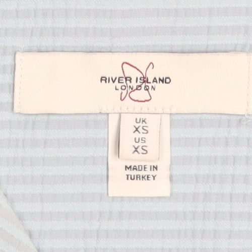 River Island Men's Blue Striped Short Sleeve Button-Up Shirt XS