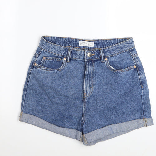 Primark Women Blue Denim High-Waist Turn-Up Shorts Size 12