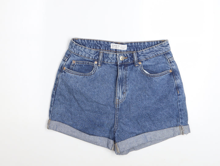 Primark Women Blue Denim High-Waist Turn-Up Shorts Size 12