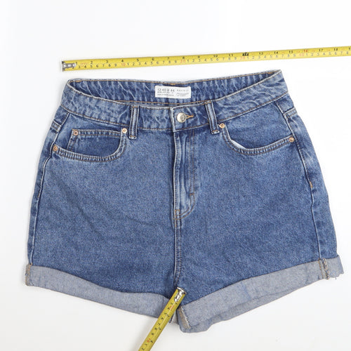 Primark Women Blue Denim High-Waist Turn-Up Shorts Size 12