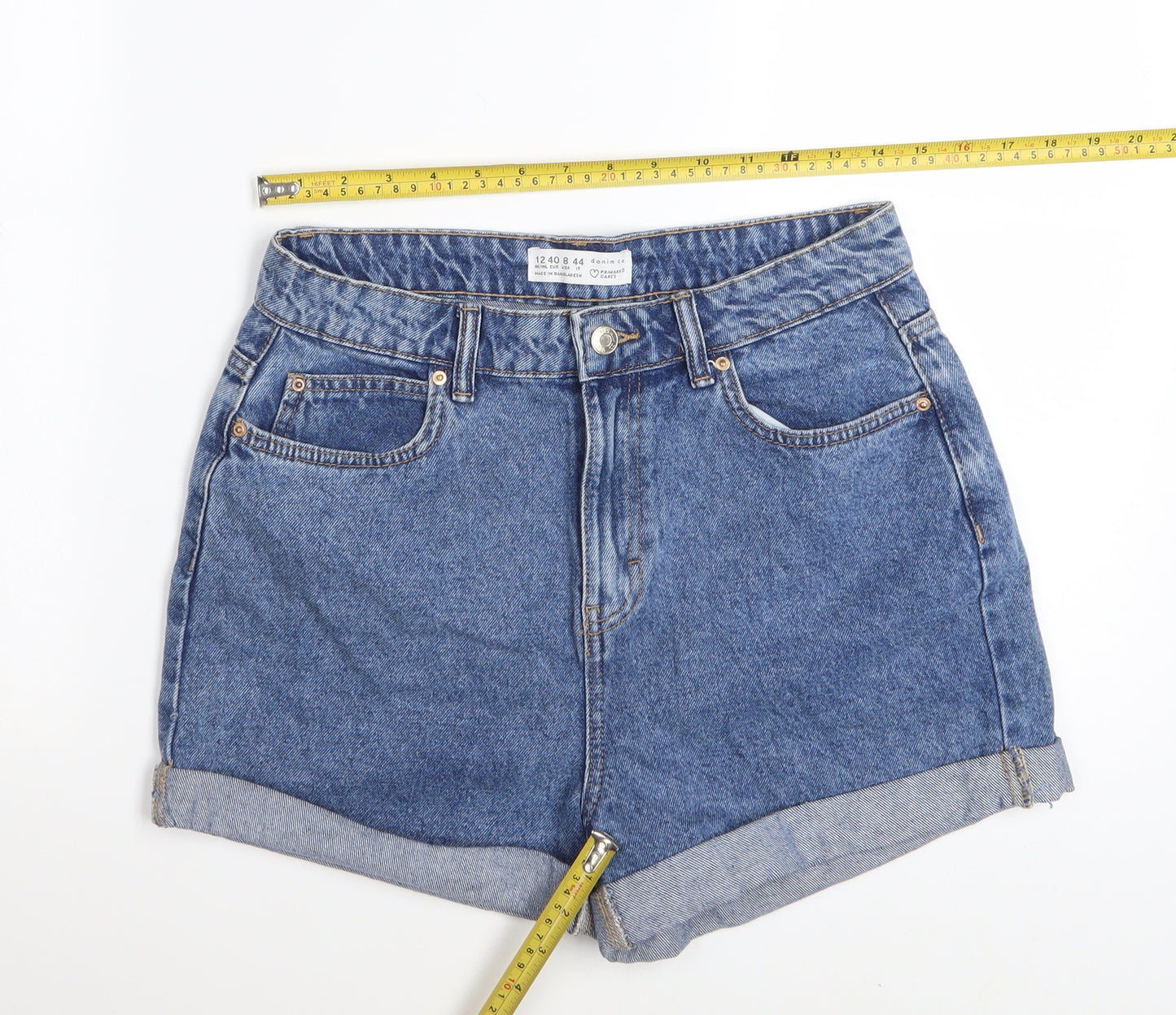 Primark Women Blue Denim High-Waist Turn-Up Shorts Size 12