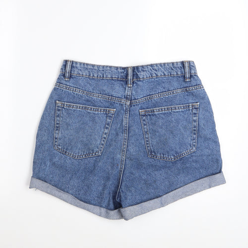 Primark Women Blue Denim High-Waist Turn-Up Shorts Size 12