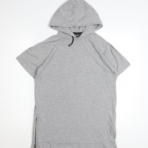 Voi Jeans Co. Women Grey Hooded Short Sleeve Zip T-Shirt M