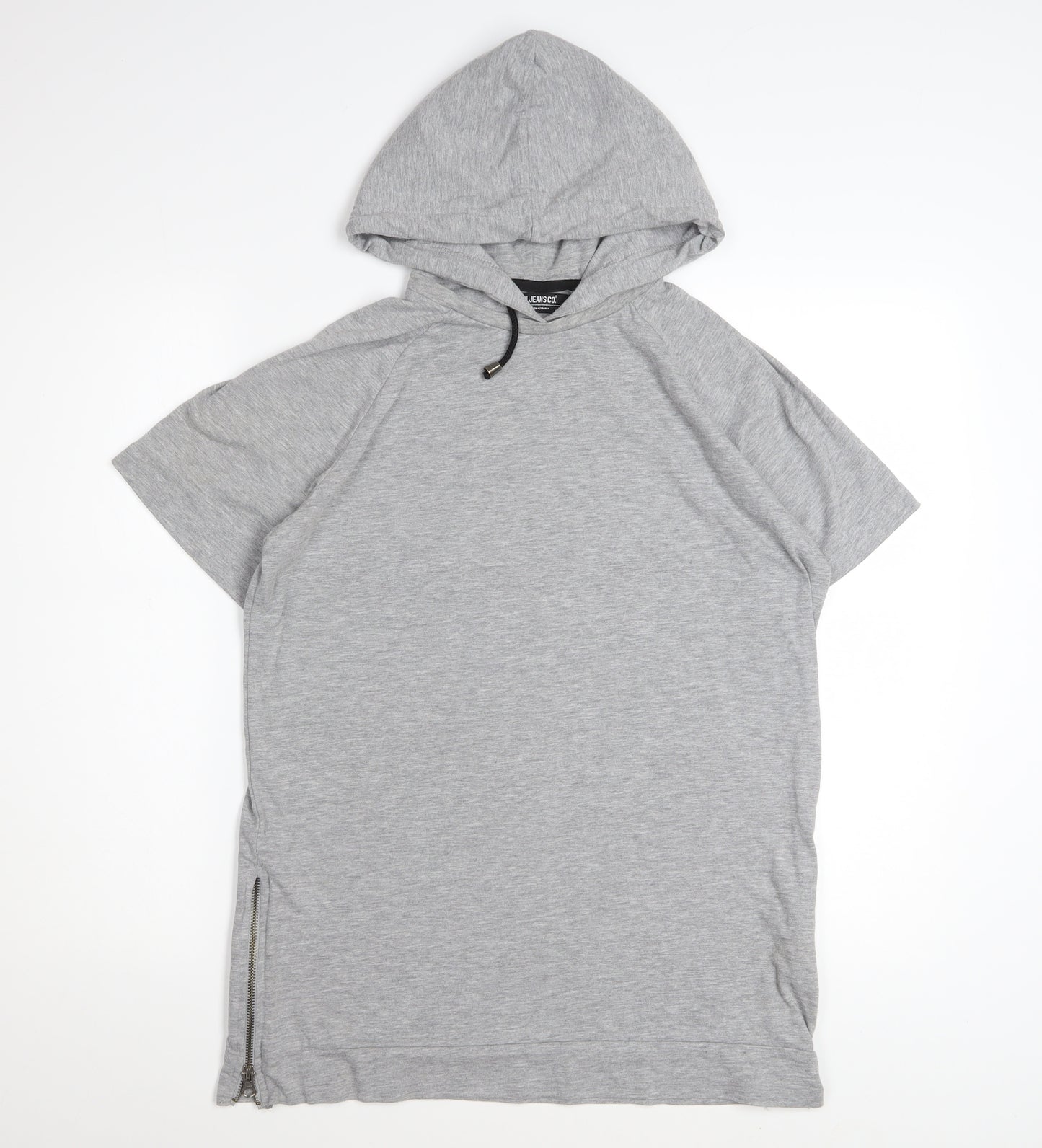 Voi Jeans Co. Women Grey Hooded Short Sleeve Zip T-Shirt M