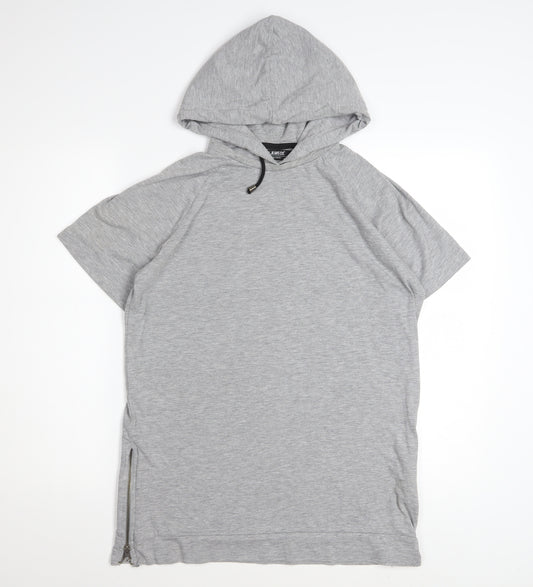 Voi Jeans Co. Women Grey Hooded Short Sleeve Zip T-Shirt M