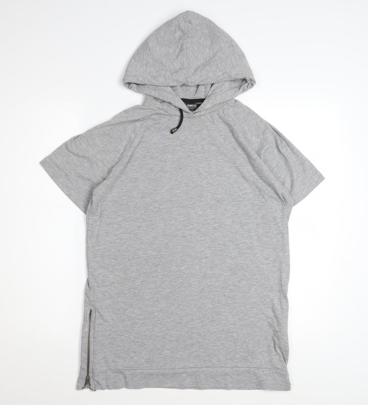 Voi Jeans Co. Women Grey Hooded Short Sleeve Zip T-Shirt M