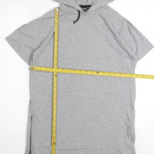 Voi Jeans Co. Women Grey Hooded Short Sleeve Zip T-Shirt M