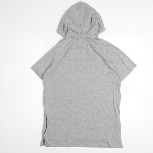Voi Jeans Co. Women Grey Hooded Short Sleeve Zip T-Shirt M