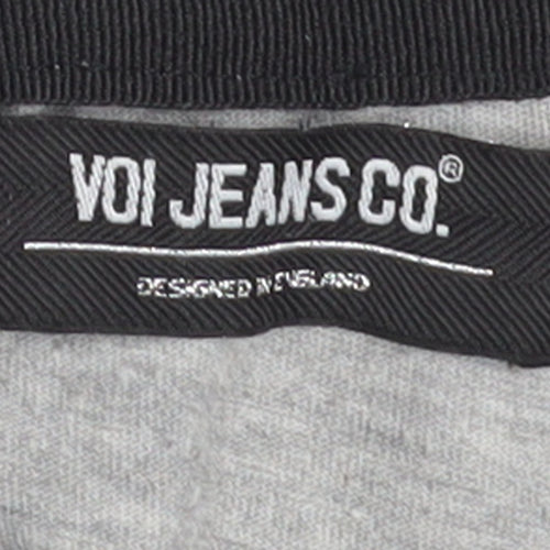 Voi Jeans Co. Women Grey Hooded Short Sleeve Zip T-Shirt M