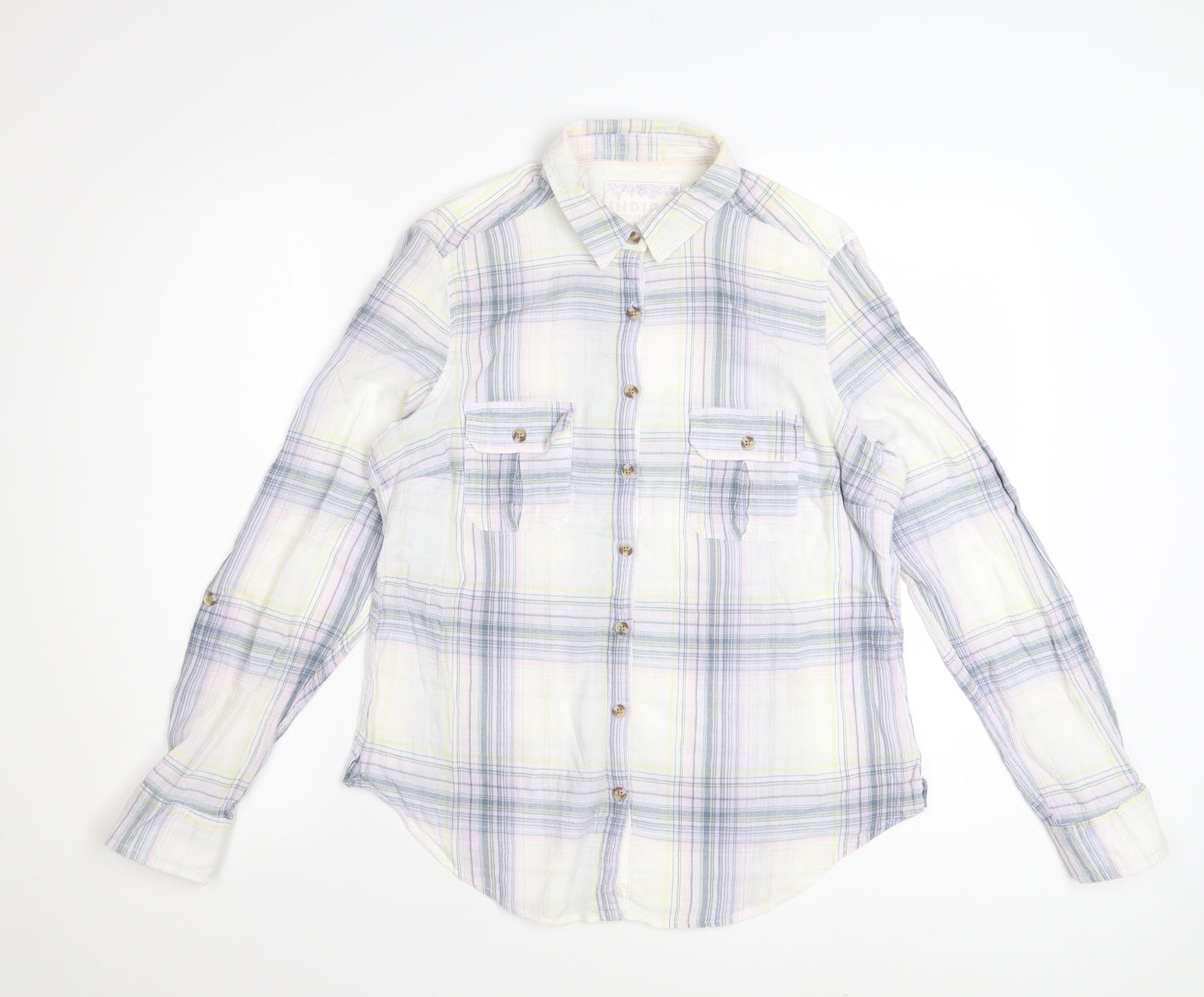 Marks and Spencer Womens Multicoloured Plaid Cotton Button-Up Shirt Size 12
