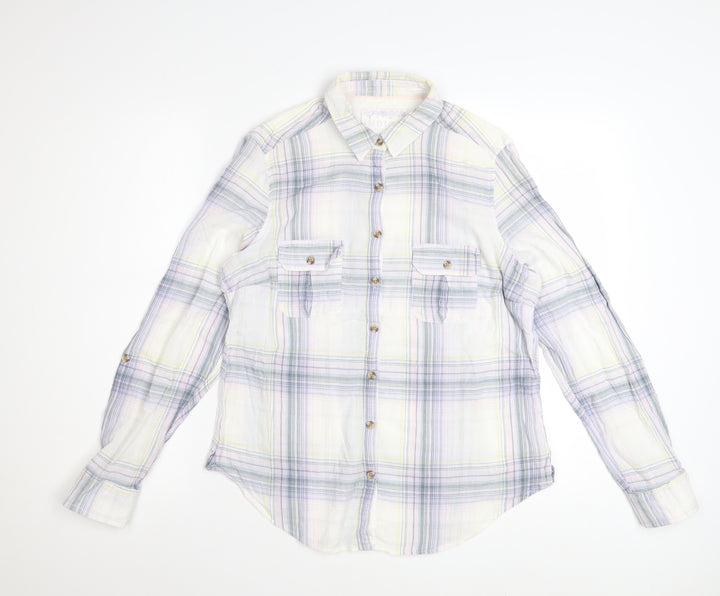 Marks and Spencer Womens Multicoloured Plaid Cotton Button-Up Shirt Size 12