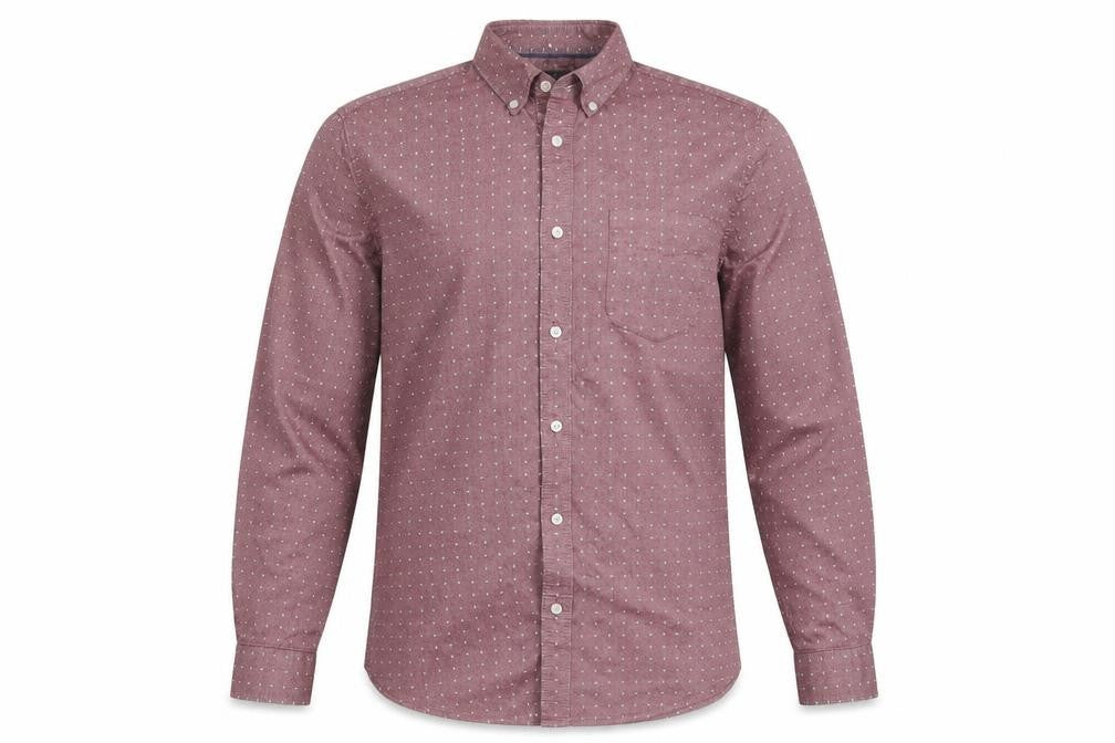 Marks and Spencer Men's Red Geometric Cotton Long Sleeve Shirt Size S