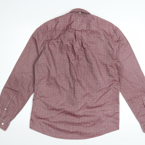 Marks and Spencer Men's Red Geometric Cotton Long Sleeve Shirt Size S