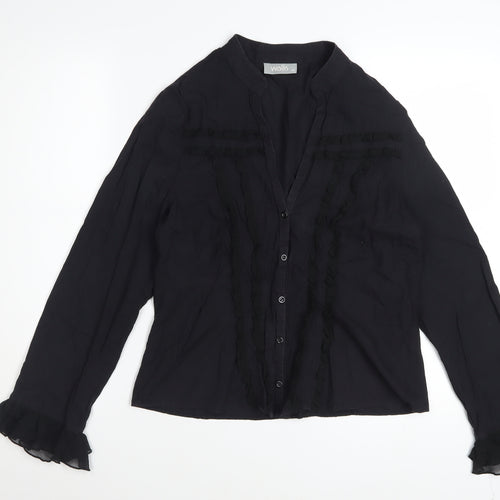 Wallis Women Black Cotton Ruffle Long Sleeve Tunic Blouse Size 16