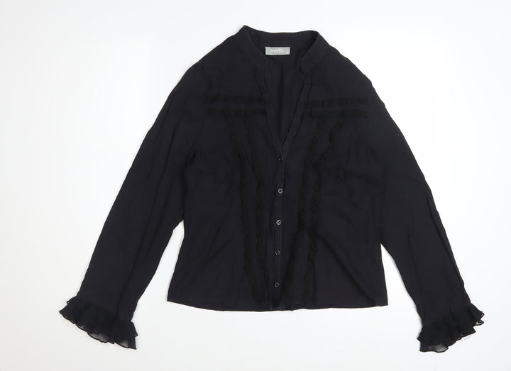 Wallis Women Black Cotton Ruffle Long Sleeve Tunic Blouse Size 16