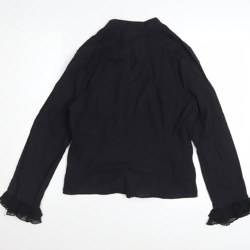 Wallis Women Black Cotton Ruffle Long Sleeve Tunic Blouse Size 16