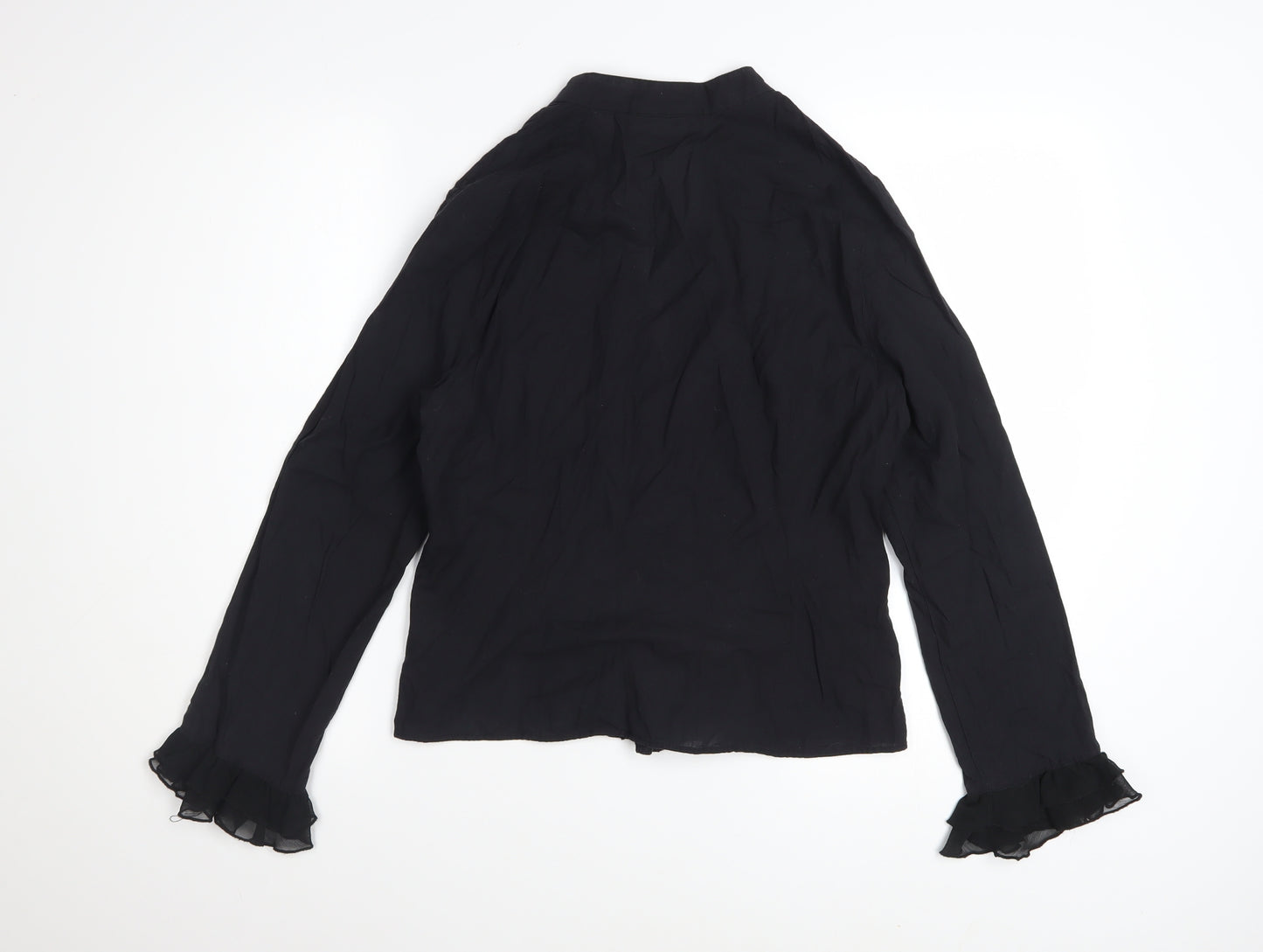 Wallis Women Black Cotton Ruffle Long Sleeve Tunic Blouse Size 16