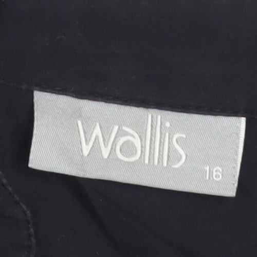 Wallis Women Black Cotton Ruffle Long Sleeve Tunic Blouse Size 16