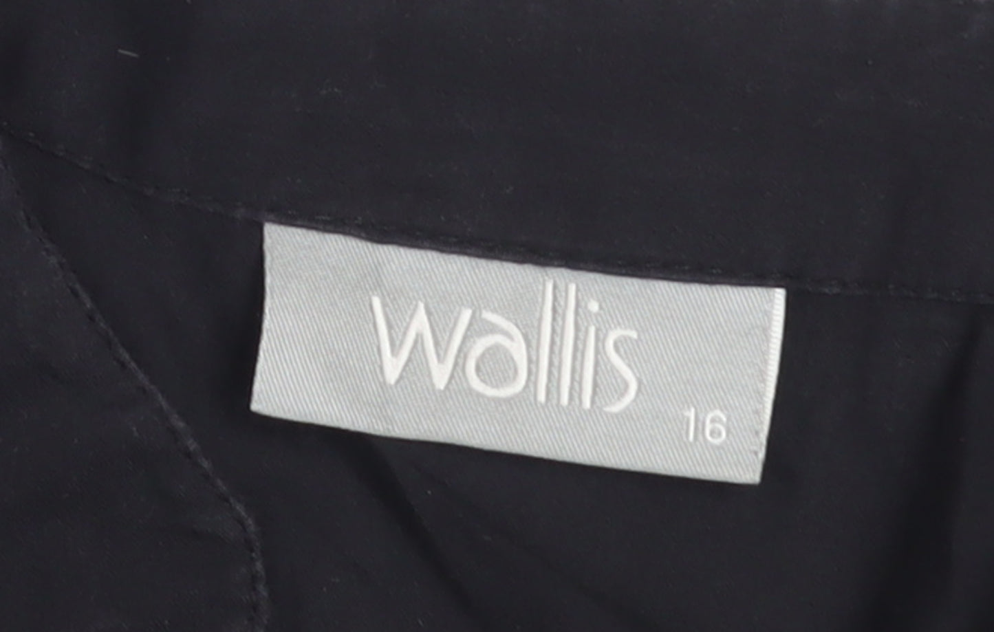 Wallis Women Black Cotton Ruffle Long Sleeve Tunic Blouse Size 16