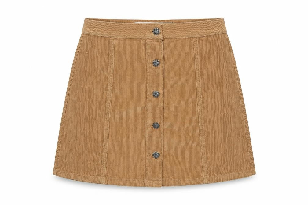 Denim Co. Women Beige Corduroy A-Line Button Skirt Size 12