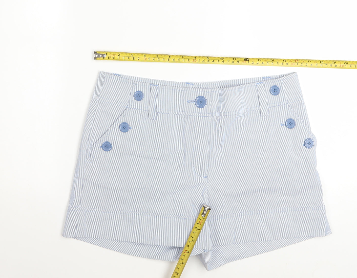 H&M Women Blue Striped Sailor Shorts Size 12 Cotton Blend