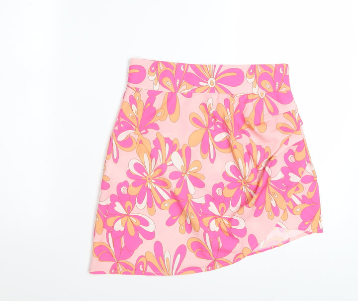 PrettyLittleThing Women's Pink Floral Mini Skirt Size 8