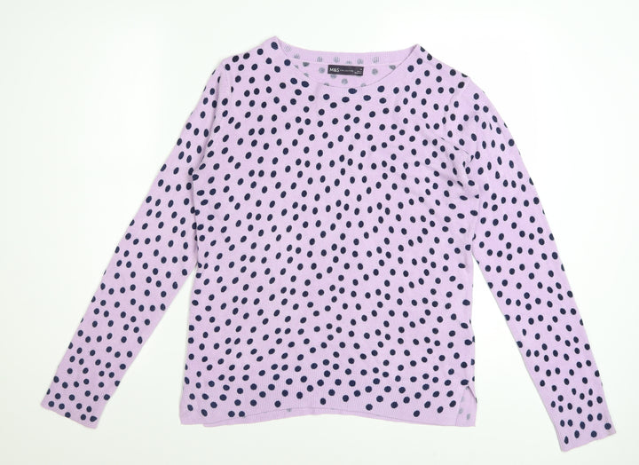 Marks and Spencer Women’s Lilac Polka Dot Jumper Size 14 Long Sleeve