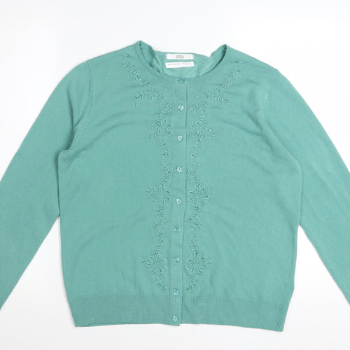 Marks and Spencer Women Green Size 14 Embroidered Cardigan
