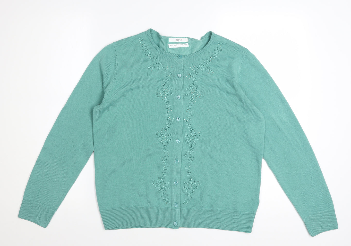 Marks and Spencer Women Green Size 14 Embroidered Cardigan
