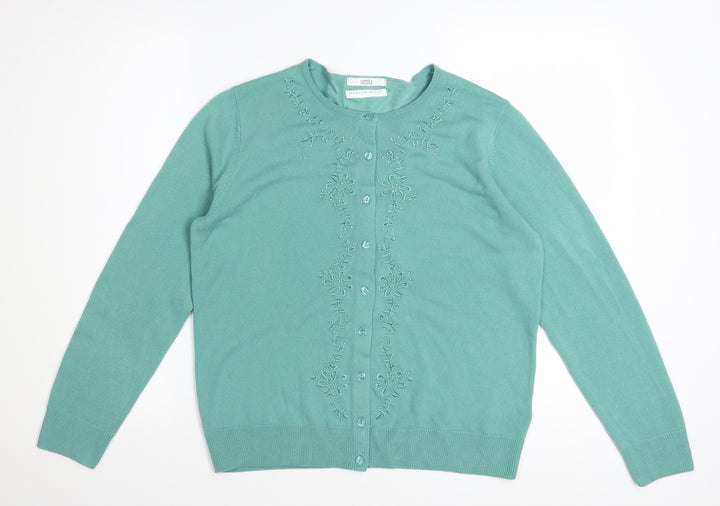 Marks and Spencer Women Green Size 14 Embroidered Cardigan