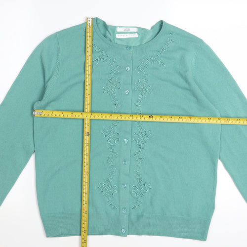 Marks and Spencer Women Green Size 14 Embroidered Cardigan