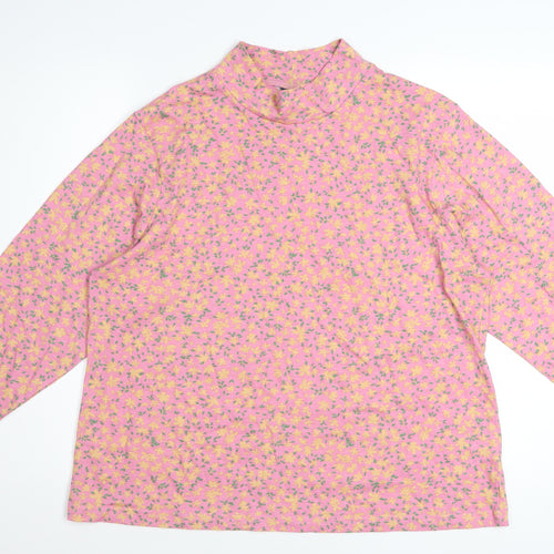 Amber Women’s Pink Floral Long Sleeve Mock Neck Cotton Top Size 20